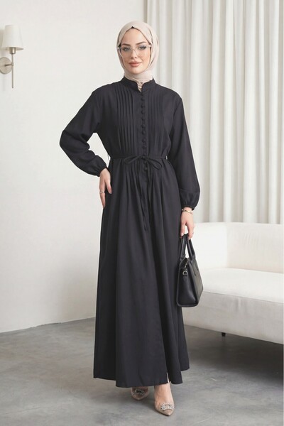 Modamorfo Ребриста рокля от поплин с предно полу-копчаво закопчаване - черна