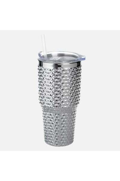 SHOPIENS Pahar de plastic argintiu 'Dazzling' cu pai 850 ml