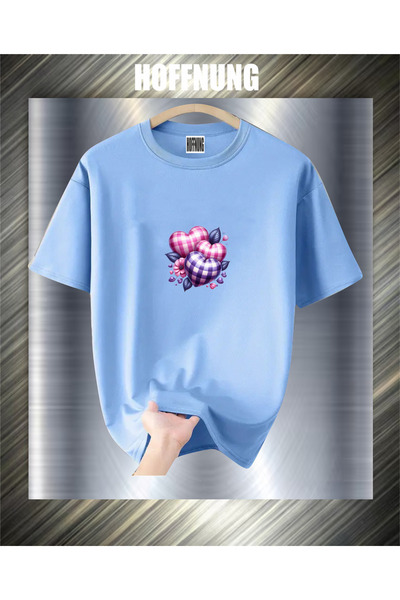 HOFFNUNG Unisex Short Sleeve Round Neck 3Hearts Cushion Printed Solid Color T...