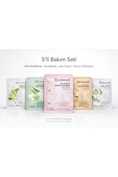 Derminix 5’li Kağıt Yüz Maskesi Seti –Nemlendirici, Leke Karşıtı, Sıkılaştırı...
