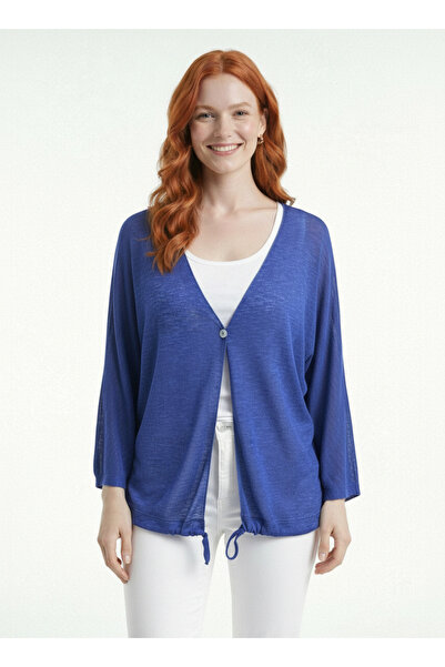 Neden Tekstil Women's Knitwear Relax Fit V-Neck Blue Cardigan