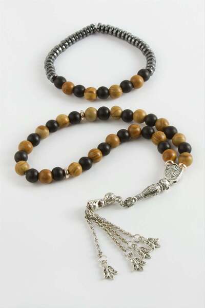 AKSESUARIM Set of 2 Jasper Natural Stone Bracelet Prayer Beads