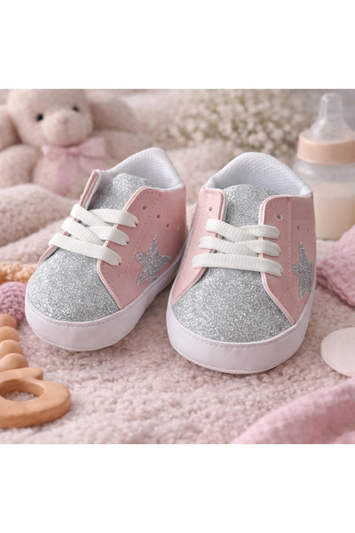 Bebelul Ροζ βρεφικά μποτάκια με γκλίτερ και λευκή σόλα BOAC