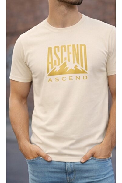 ship master Ανδρικό μπλουζάκι ASCEND με στάμπα κειμένου και βουνού σε μπεζ χρ...