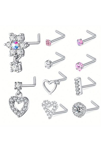 Choice1 Geometric Face Nose Rings & Studs SET 2 10pcs 20G 7mm Nose Stud Set, ...