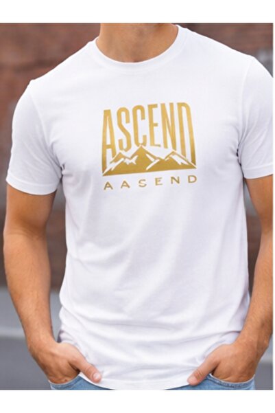 ship master Men's Ascend Text and Mountain Print White T-Shirt 100% Cotton St...