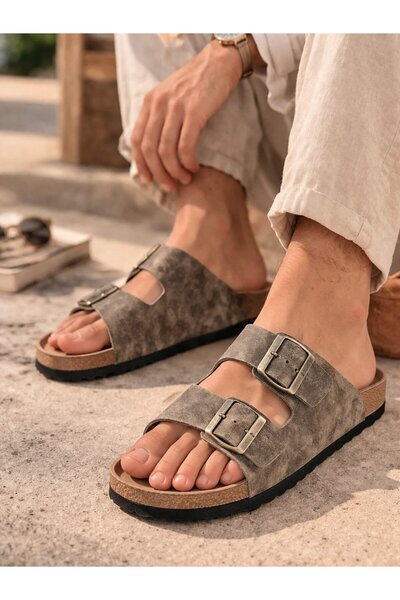 Slipcat Papuci unisex din piele intoarsa cu catarama dubla – Talpa ortopedica...