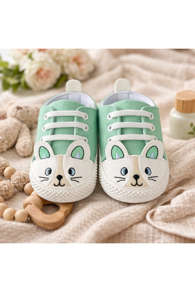 Bebelul Πράσινα βρεφικά αθλητικά παπούτσια γατάκι με λευκή σόλα, μάρκα Leoncino