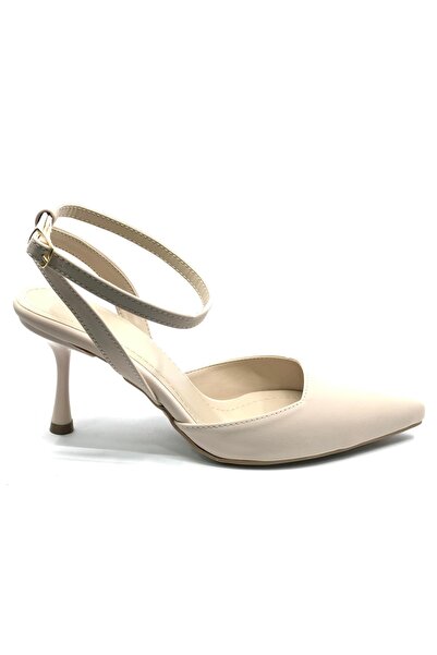KOCAMANLAR Feles Open Back Stiletto Women's Heeled Shoes Beige