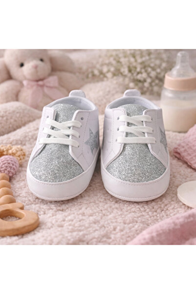 Bebelul Ασημί βρεφικά μποτάκια με γκλίτερ και λευκή σόλα BOAC