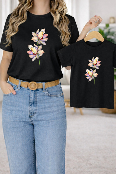 LORVEX Tricou Mamă-Fiică Combinație Oversize – Tricou cu imprimeu Mamă și Cop...