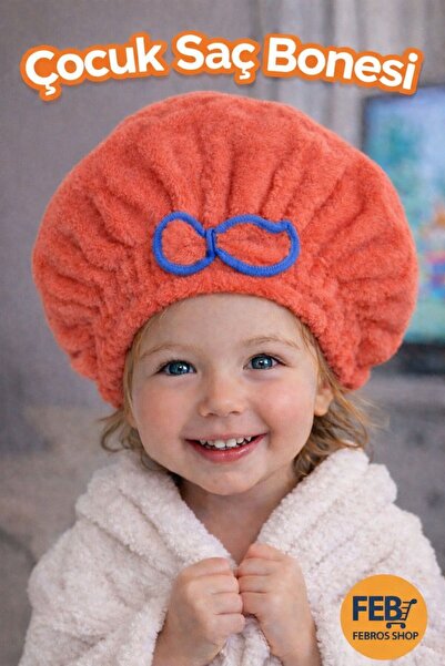 Febros Çocuk Saç Kurutma Bonesi YAVRUAĞZI Mikrofiber Havlu Banyo Sonrası Hızl...