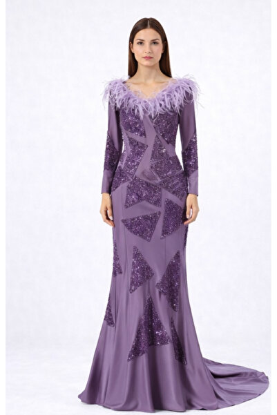 ROJBEY KADIN ABİYE UZUN BALIK İŞLEME VE OTRİŞ DETAYLI ŞIK DAVET ELBİSESİ