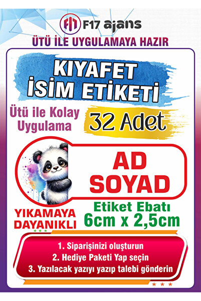 F17 Ajans Panda Temalı Okul Kıyafet Etiketi İsme Özel Tekstil Baskı