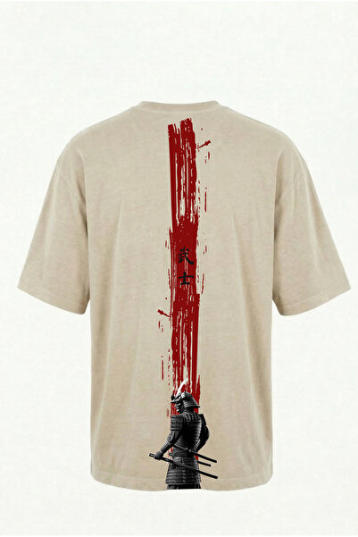 Dad&Children تي شيرت ساموراي كبير الحجم للجنسين باللون البيج العظمي