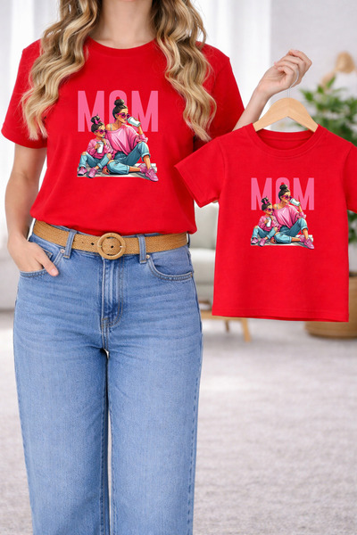 LORVEX Tricou Mamă-Fiică Combinație Oversize – Tricou cu imprimeu Mamă și Cop...