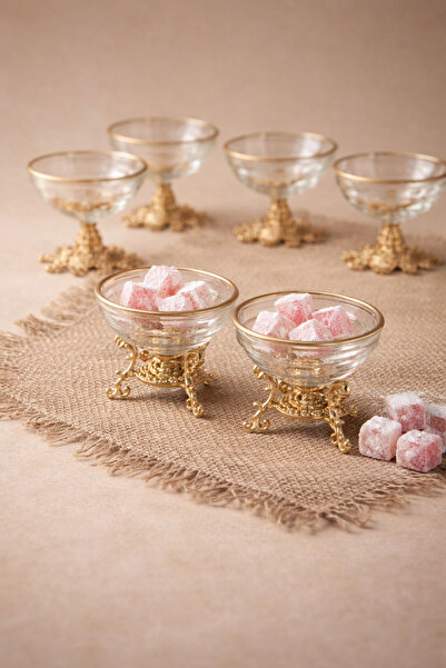 sahane & bazaar 6’lı Gold & Gümüş Renk Metal Ayaklı -Çerezlik- Sunumluk-Kase-...