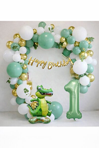BKMC PARTY Dinosaur Themed Birthday Balloon Party Set Green Gold Balloon Set ...