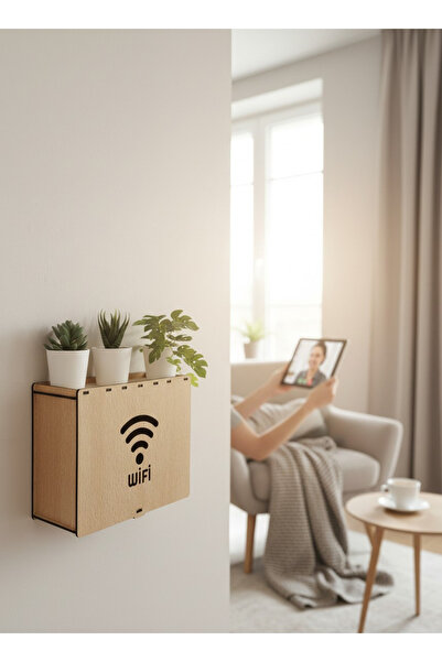 woodmomente Ahşap Modem Kutusu Dekoratif Raflı Kayın HFR Kablo Düzenleyici 25...