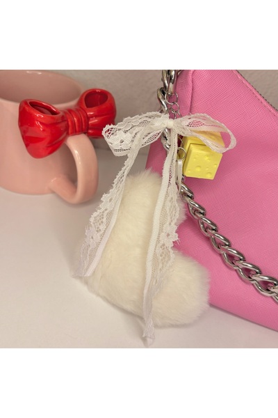 PİNKUE Λούτρινο Μπρελόκ Καρδιάς – Μίνι Διακοσμητικό Τυράκι με Λεπτομέρεια Δαν...