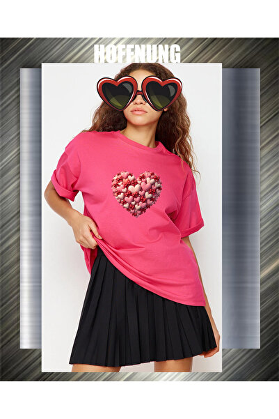 HOFFNUNG Unisex Short Sleeve Round Neck Hearts Ribbons Printed Solid Color Ts...