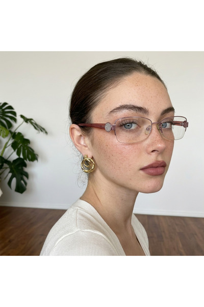 MERISU Pembe Parıltı Detaylı Metal Unisex Gözlük – Optik Cam Değişimine Uygun...