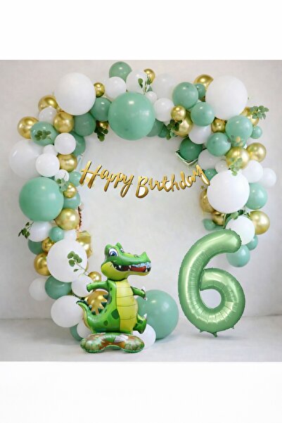 BKMC PARTY Dinosaur Themed Birthday Balloon Party Set Green Gold Balloon Set ...