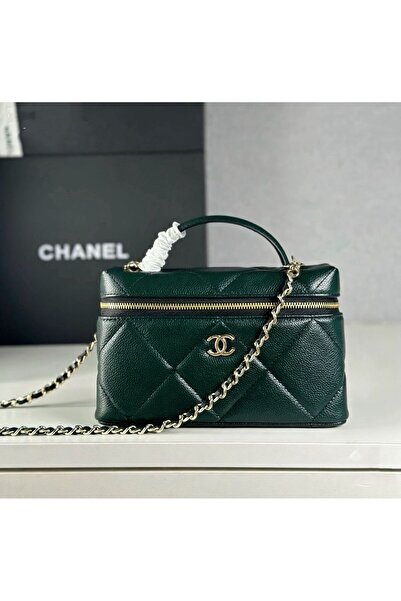 Chanél Caviar Quilted Top Handle Slim Vanity With Chain