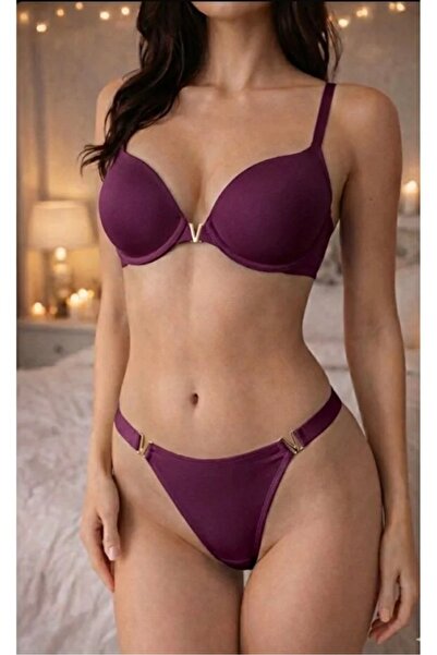 TAŞDELEN AVM Violet Model V Detailed Black Supported Underwire Bra Set