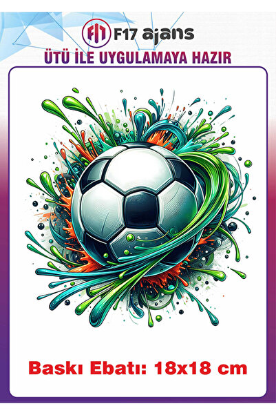 F17 Ajans Futbol Topu Temalı Ütü ile Yapışan Tekstil Kumaş Tişört Dtf Baskı