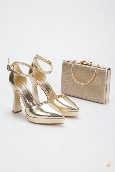 Akçetin Moda Women's Pointed Toe Platform Evening Dress Shoes and Bag Set