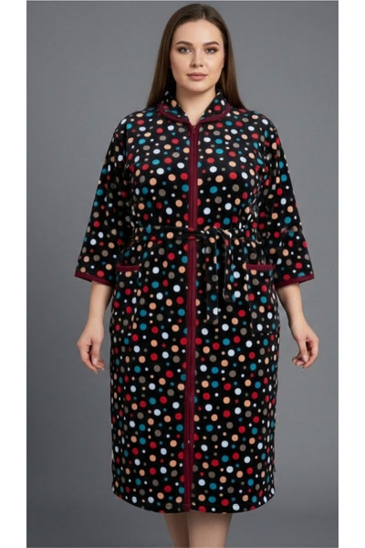 embody Elegant Lady's Cap in Fine Velvet, Large Size, pockets and polka dot zip