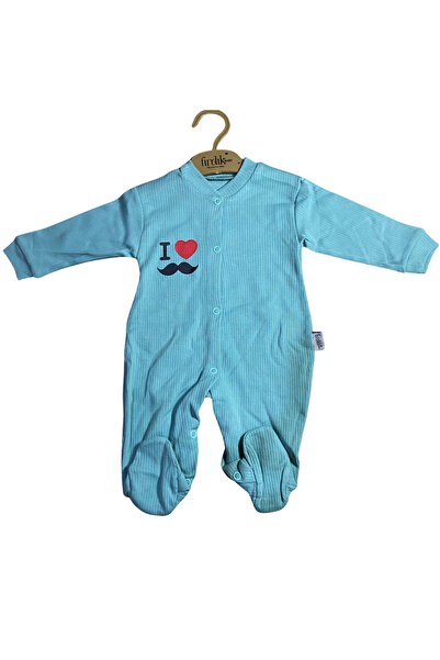 OEM Ribbed baby jumpsuit with booties – "I ❤️" pattern with mustache