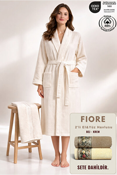 Ellaline Σετ γυναικείων ριγέ μπουρνούζια 2 τεμαχίων 100% βαμβάκι πιστοποιημέν...