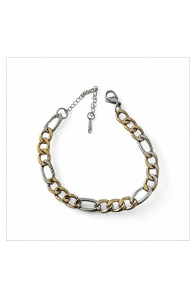 ESJ Stainless Steel Double Color Figaro Model Unisex Bracelet 6 mm 21 + 5 cm