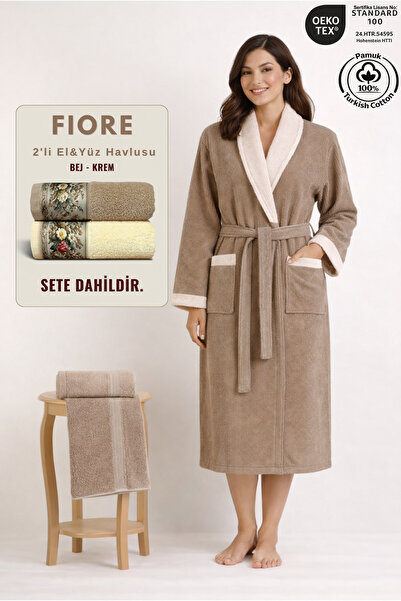 Ellaline Σετ γυναικείων μπουρνούζια με αντίθεση 2 τεμαχίων 100% βαμβάκι πιστο...