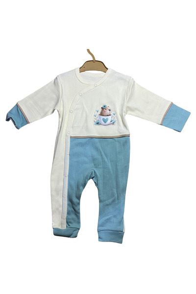 OEM Baby jumpsuit with teddy bear print and two-tone design