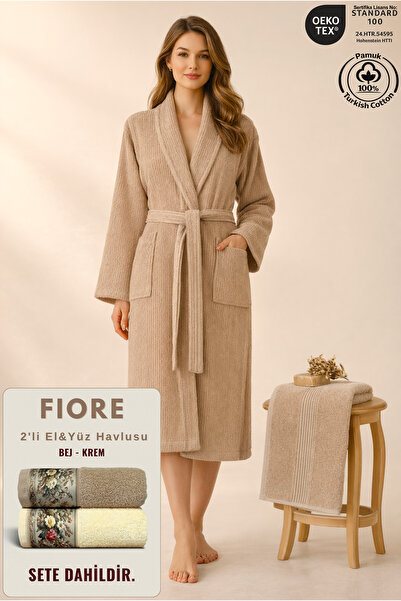 Ellaline 2-Piece Striped Women's Bathrobe Set 100% Certified Cotton + Fiore 2...