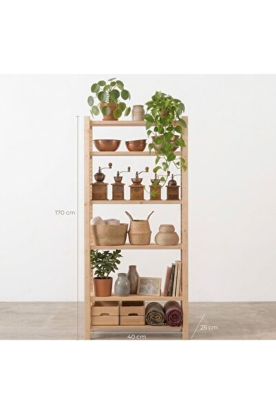 Ev dekka 170x40 cm Doğal Masif Ahşap 6 Katlı Kitaplık ve Dekoratif Çok Amaçlı...
