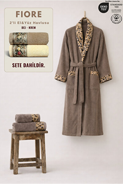 Ellaline 3 Piece Leopard Patterned Women's Bathrobe Set 100% Cotton + Fiore 2...