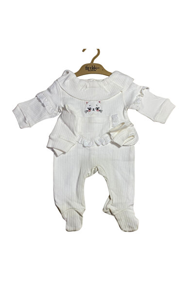 OEM Baby jumpsuit with kitty and decorative lace