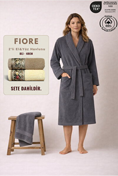 Ellaline 2 Piece Women's Shawl Bathrobe Set 100% Certified Cotton + Fiore 2-P...