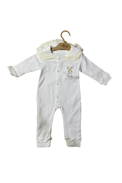 OEM Baby ribbed romper with round collar and bunny print