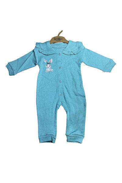 OEM Baby ribbed romper with round collar and bunny print