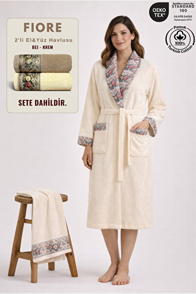 Ellaline 2 Piece Fiore Floral Women's Bathrobe Set 100% Certified Cotton +Fio...