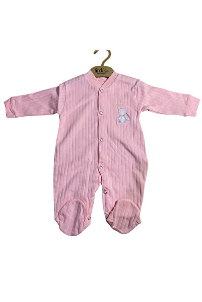 OEM Pink ribbed baby jumpsuit with booties and bunny applique