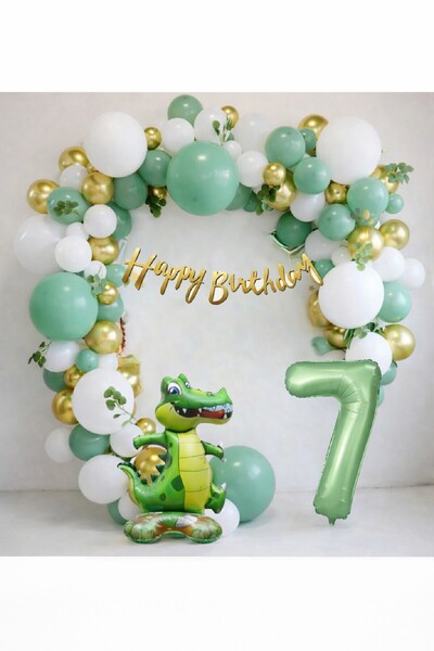 Laviyosa Dinosaur Themed Birthday Balloon Party Set Green Gold Balloon Set & ...