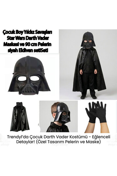 moysahsap party&ahşap Star Wars Maske Çocuk + Pelerin ve siyah Eldiven seti 3...