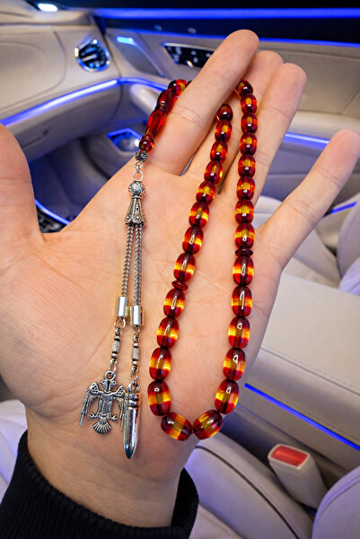 A-STİL TAKI Ανδρικό δώρο Διπλή φούντα Κόκκινο Κεχριμπάρι Σουρμένε Ροζάριο