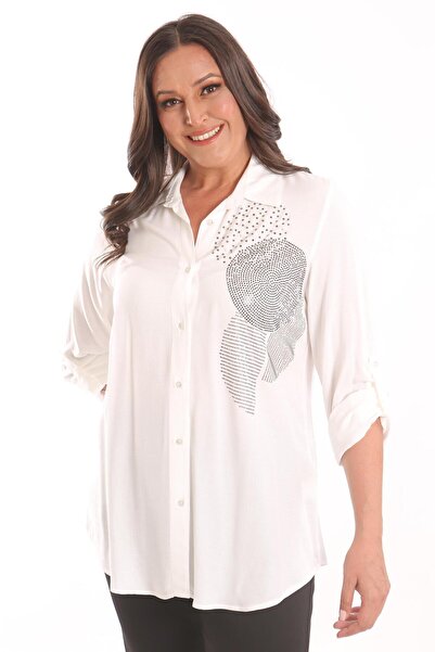 Metpoint Plus Mode Large Size Ecru Stone Printed Woven Shirt